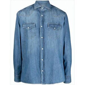 BRUNELLO CUCINELLI Medium Blue Denim Long-Sleeve Shirt